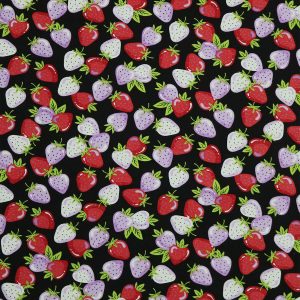 Strawberries on Black Super Snuggle Flannel Fabric