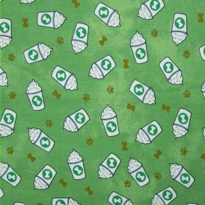 Dog Cups on Green Novelty Cotton Fabric