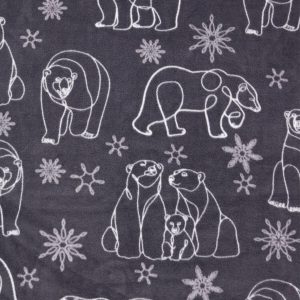 Line Drawn Bears   Snowflakes Gray Anti Pill Fleece Fabric