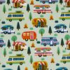Multiple Campers on Green Anti Pill Fleece Fabric