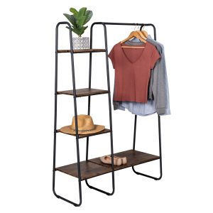 Honey Can Do 60lbs Freestanding Metal Clothing Rack With Wood Shelves