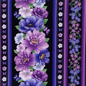 Hi Fashion Purple Floral Stripe Premium Cotton Fabric