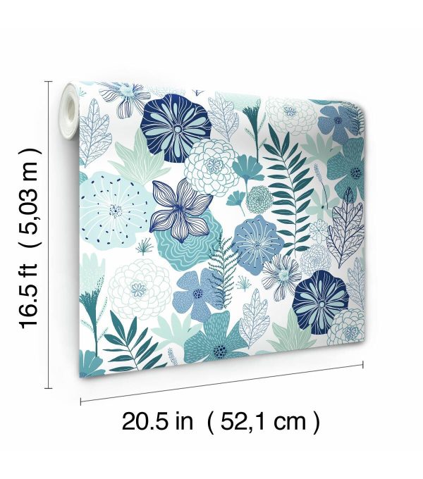 RoomMates Wallpaper Blue Perennial Blooms - Image 4