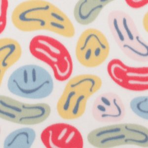 Smiley Face on White Blizzard Fleece Fabric