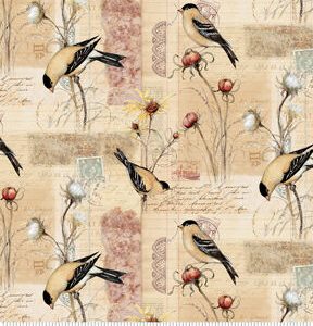 Yellow Goldfinch Thistle Patch Premium Cotton Fabric