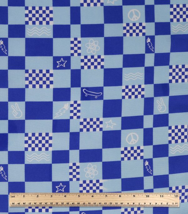 Checkerboard Blue Novelty Cotton Fabric - Image 3
