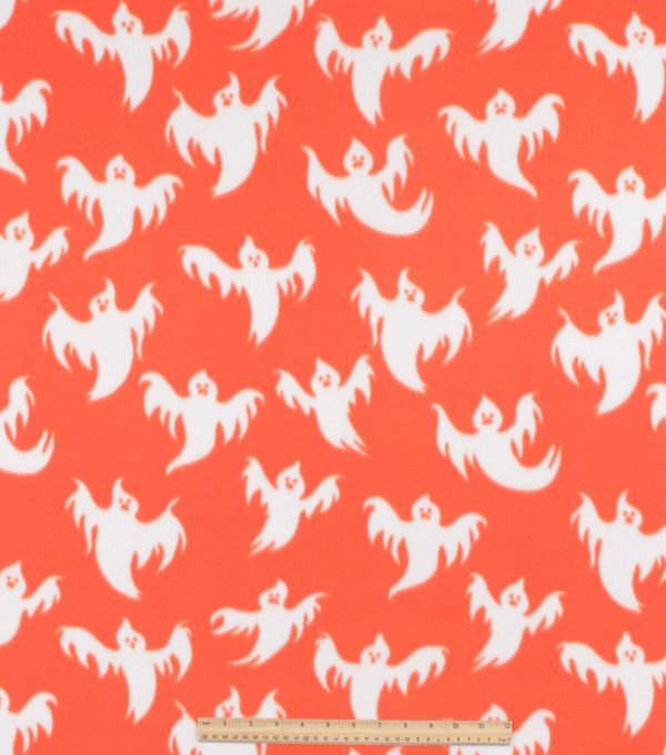 Orange Ghosts Blizzard Fleece Fabric - Image 2