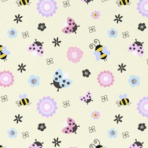 David Textiles Ladybugs   Bees on Yellow Novelty Cotton Fabric