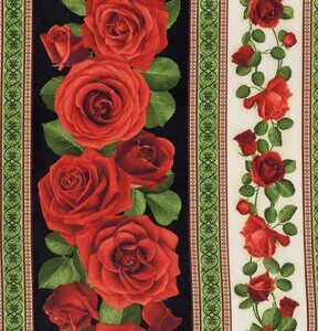 Hi Fashion Red Roses   Stripe Premium Cotton Fabric