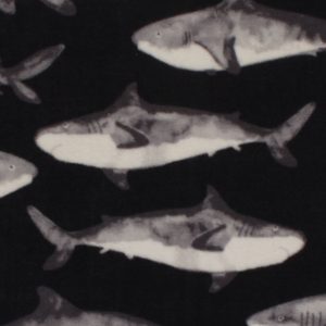 Sharks on Black Anti Pill Fleece Fabric