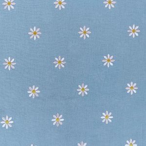 Daisy Embroideries on Light Blue Quilt Cotton Fabric by Keepsake Calico