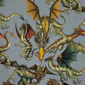 Alexander Henry Tale of The Dragons on Gray Premium Cotton Fabric
