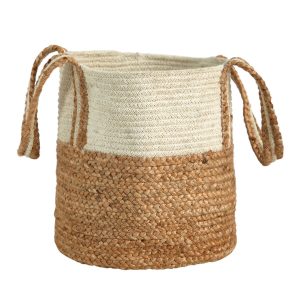 Nearly Natural 14 Natural Cotton   Jute Boho Basket With Handles