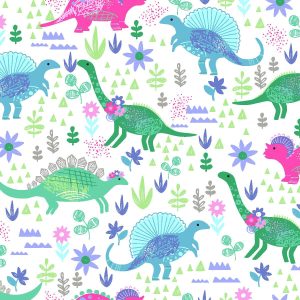 Girl Dino Super Snuggle Flannel Fabric - 1