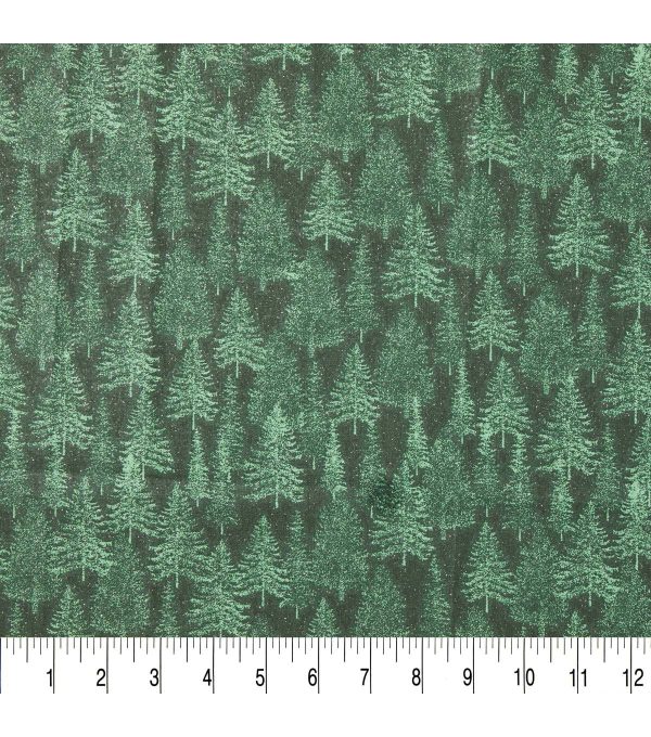 Green Trees Christmas Glitter Cotton Fabric - Image 3