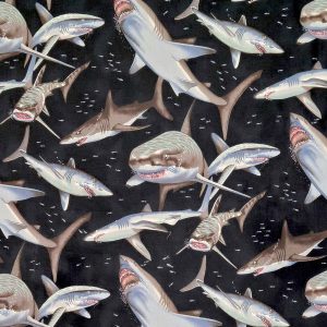 Alexander Henry Sharks on Black Premium Cotton Fabric
