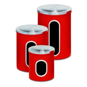 Honey Can Do 3ct Red Stainless Steel Canisters With Windows