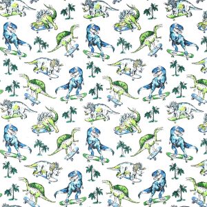 Super Snuggle Skateboarding Dinos Flannel Fabric