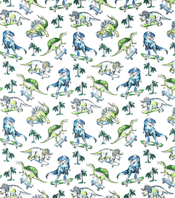 Super Snuggle Skateboarding Dinos Flannel Fabric