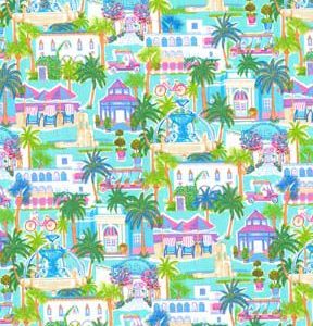 Fabric Traditions Blue   Green Palm Beach Scene Novelty Cotton Fabric - 1