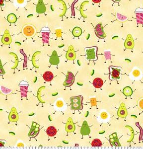 Fabric Traditions Happy Breakfast on Yellow Novelty Cotton Fabric - 1