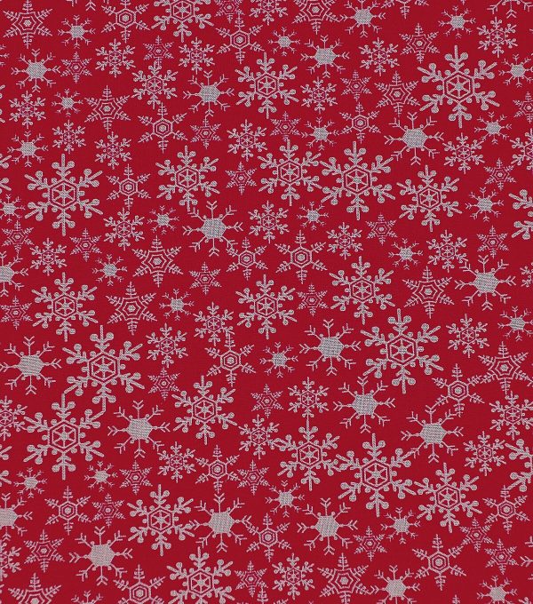 Snowflakes on Red Christmas Cotton Fabric - Image 2