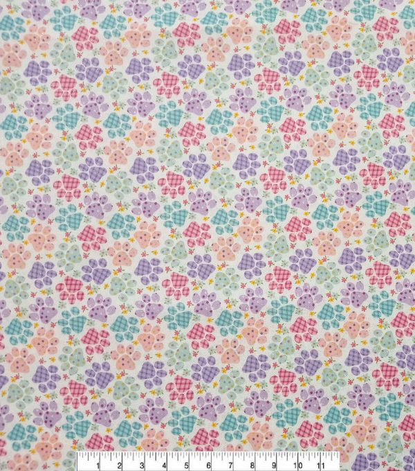 Purple   Red Paw Prints Easter Glitter Cotton Fabric - Image 2