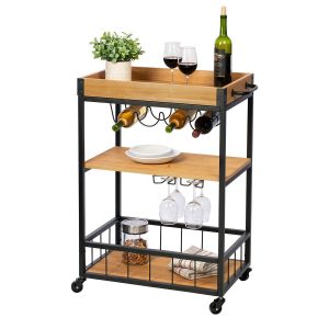 Honey Can Do 35 Black Industrial Bar Cart With Removable Serving Tray