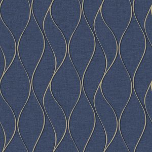 RoomMates Wallpaper Navy Wave Ogee