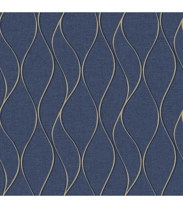 RoomMates Wallpaper Navy Wave Ogee