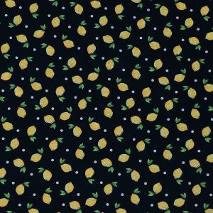 Novelty Cotton Fabric Lemons Tossed Black