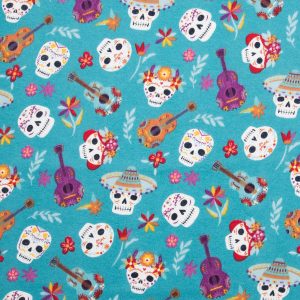 Super Snuggle Day Of The Dead Skeleton Faces Flannel Fabric