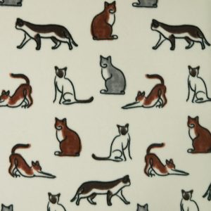 Multiple Sketched Cats on Ivory Anti Pill Fleece Fabric