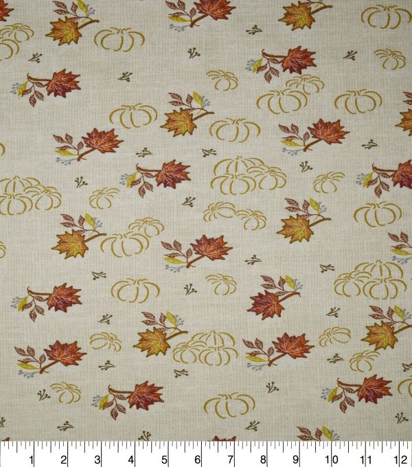 White Sketched Pumpkins Cotton Fabric - Image 2