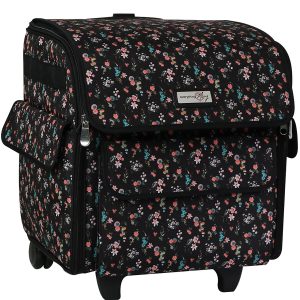 Everything Mary 15 Floral on Black Rolling Serger Machine Storage Case - 1