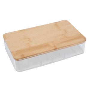 Simplify 9 Clear 5 Compartment Organizer With Bamboo Lid   Mirror