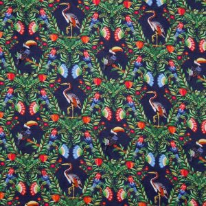 Toucans   Herons on Blue Novelty Cotton Fabric