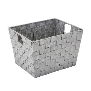 Simplify 10 x 8 Gray Lurex Striped Woven Storage Bin With Handles