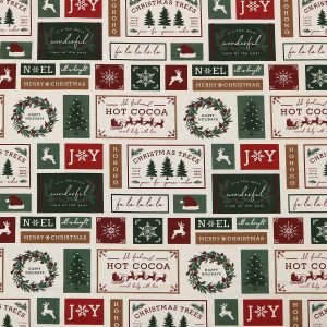 Square Words on White Super Snuggle Christmas Flannel Fabric