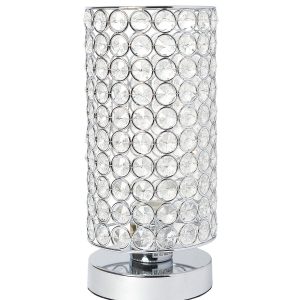 All The Rages Crystal Nightstand Cylindrical Uplight Table Lamp, Chrome
