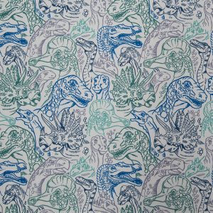 Dinos On Gray Novelty Print Cotton Fabric