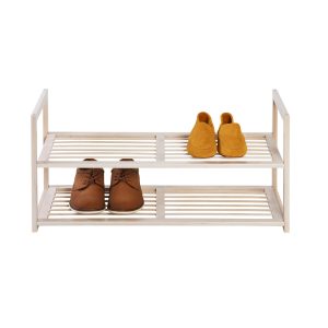 Honey Can Do 28 White Wash 2 Tier Stackable Bamboo Shoe Rack 30lbs