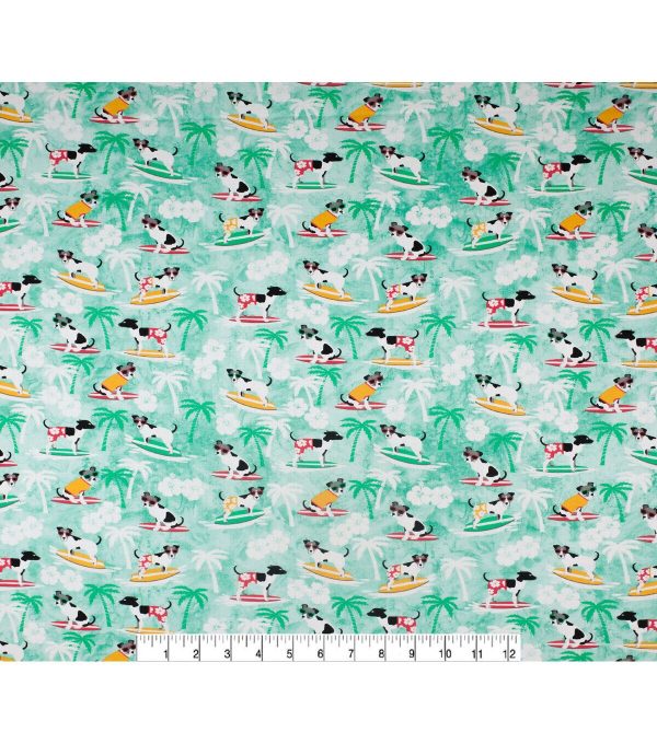 Novelty Cotton Fabric Surfing Dogs - Image 2