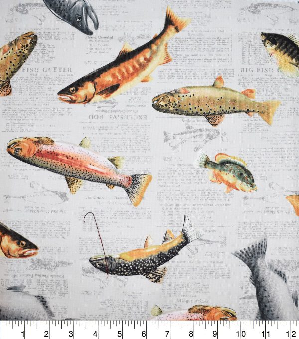 Novelty Cotton Fabric Fish on Newspaper - Image 2