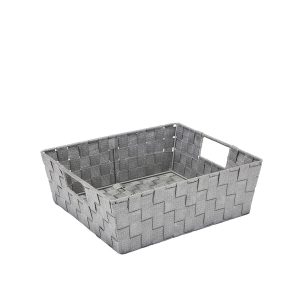 Simplify 13 x 5 Gray   Silver Lurex Striped Woven Storage Shelf Bin