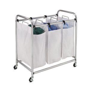 Honey Can Do 31 x 32 Chrome   White Rolling Triple Laundry Sorter