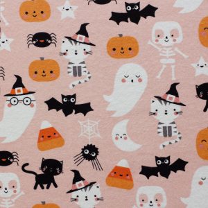 Super Snuggle Halloween Icons On Pink Flannel Fabric