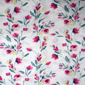 Pink Floral On White 108 Wide Premium Cotton Fabric