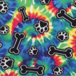Bones   Paws on Tie Dye Anti Pill Fleece Fabric