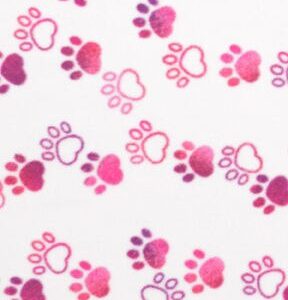 Pink Paw Prints on White Anti Pill Fleece Fabric